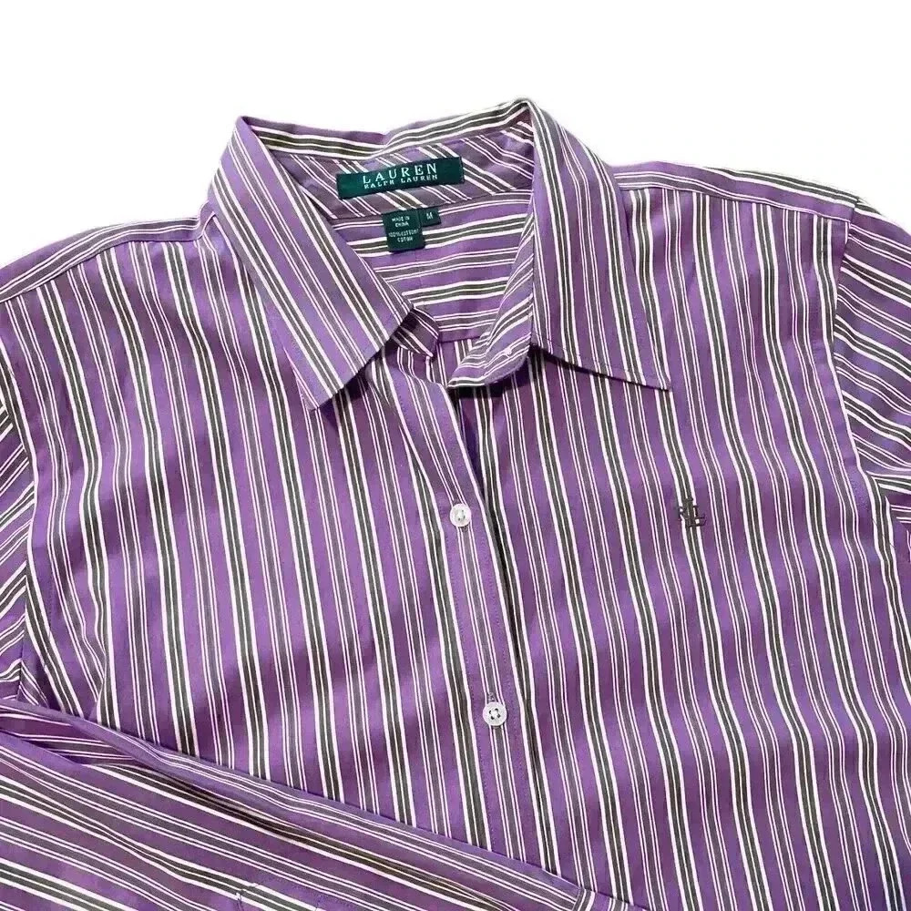 Lauren Ralph Lauren Men's Medium Purple Striped Long Sleeve Button Front Shirt